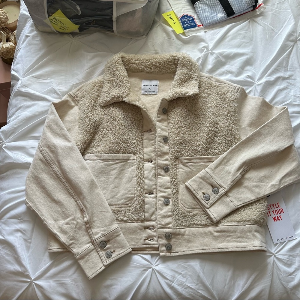 Celebrity Pink Cream Sherpa Jacket